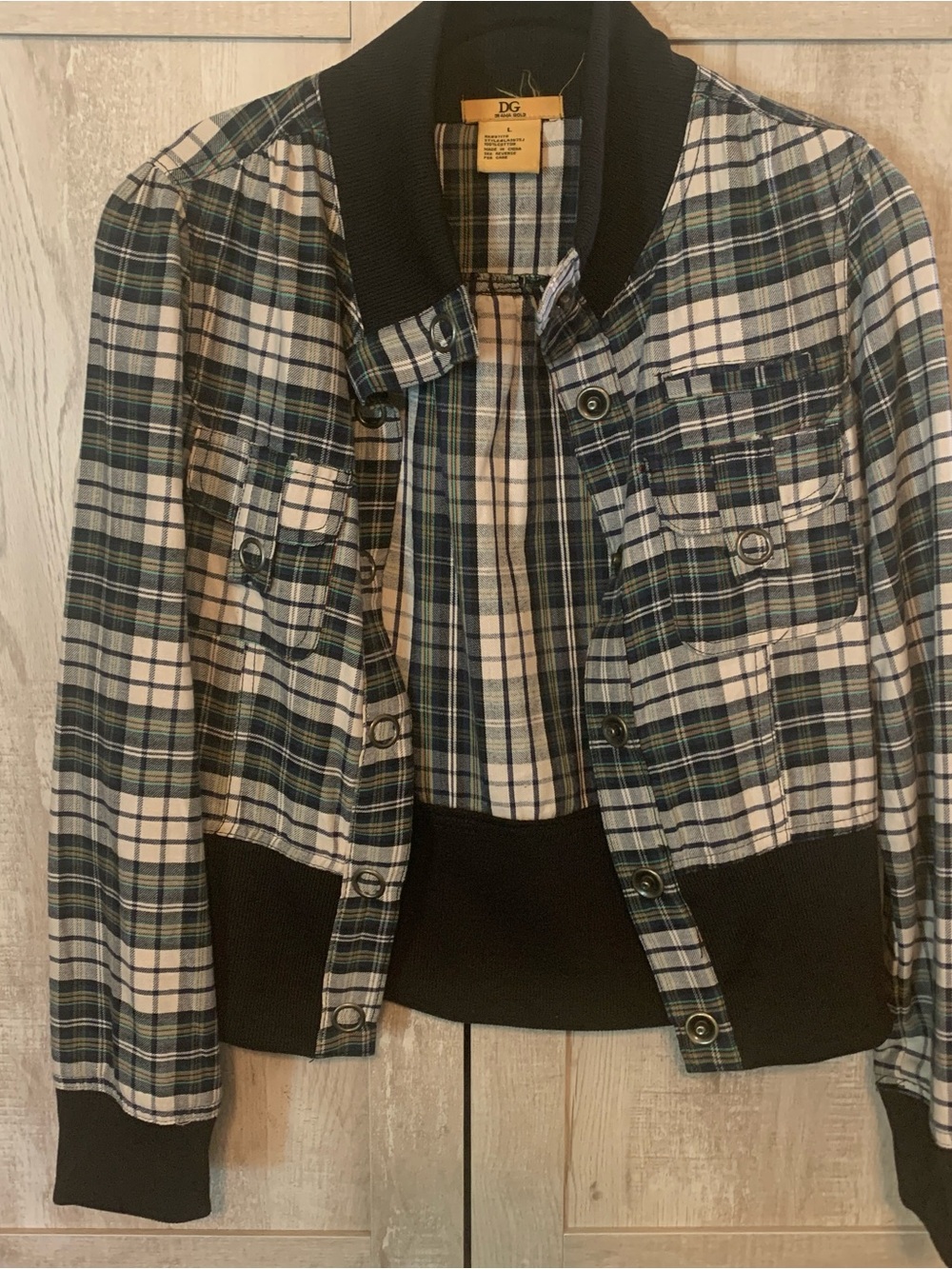 DG Plaid Bomber Jacket - Black, Cream & Blue 100% cotton